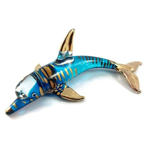 Tiny 2½  Long Clear Blue Gold Dotted Dolphin Bending T...