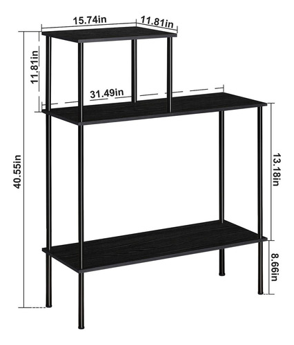 Mesa Auxiliar Semilarga De 2 Niveles, Color Negro