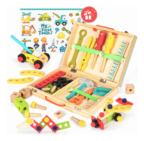 Rundad Juego De Herramientas De Madera Para Niños, Caja De.