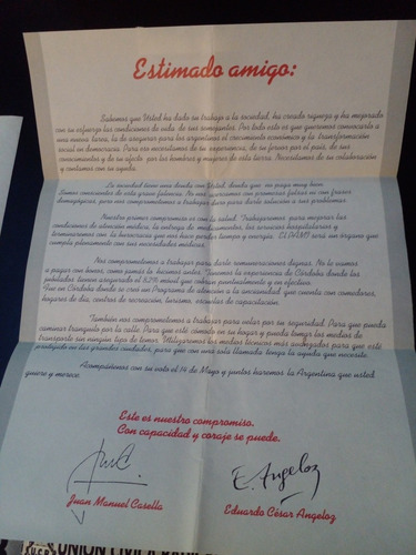 Boleta Electoral 1989 Unión Cívica Radical C/ Carta Angeloz (Usado)