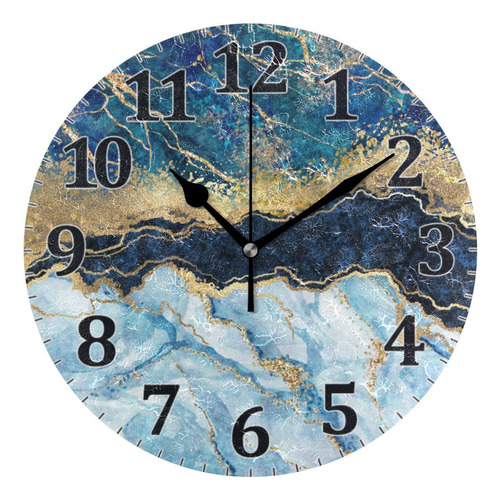 Jiponi Reloj De Pared Moderno Abstracto De Marmol Azul Dorad
