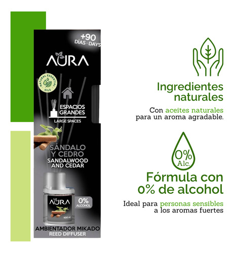 Aura Aromatizante Ambientador Mikado Base/varillas 100ml 2pz