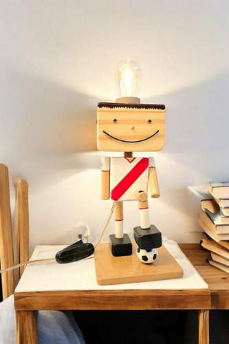 Velador Lampara De Mesa River Plate Madera Fútbol Regalo Rojo