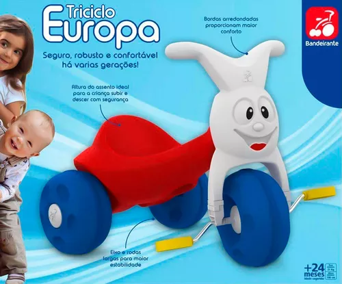 Triciclo Infantil Europa Vermelho 670 Bandeirante - Pirlimpimpim Brinquedos