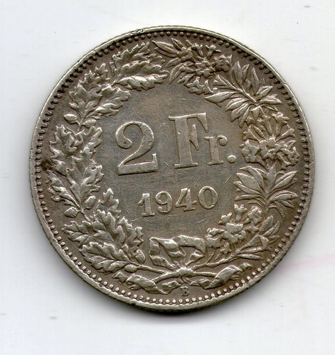 Suiza Moneda De Plata 2 Francs 1940 Km#21 Mb - Argentvs