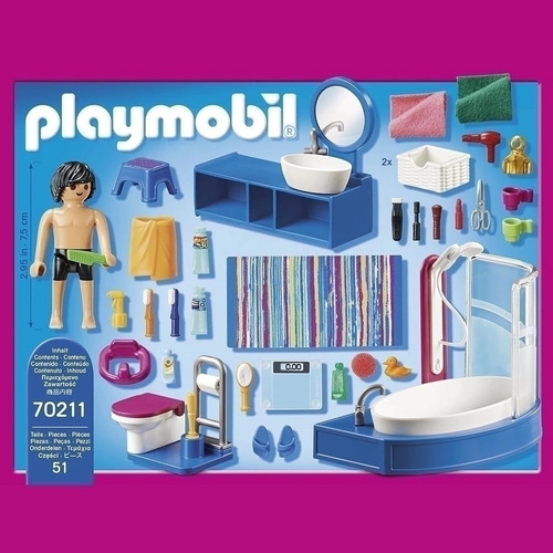 Playmobil Baño Completo 1 Figura Padre +50 Accesorios 70211 Baño Completo