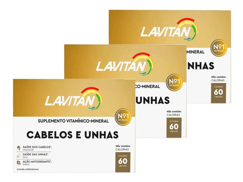 Kit 3x Lavitan Hair C/60 Cáps Vitamina Força Cabelos E Unhas