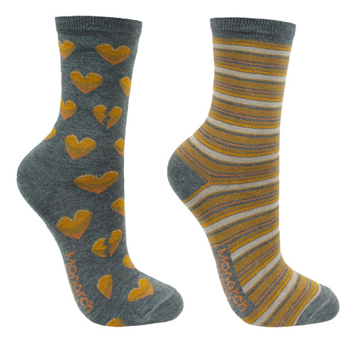 2 Pares Calcetín Bamboo Corazon Largo 3/4 Gris