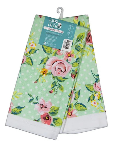 Pano Para Copa Floral Rosa E Verde 63,5x38cm Com 2 Peças