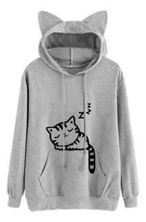 Polera Gato Dormilon, Poleras Kawaii Con Orejitas