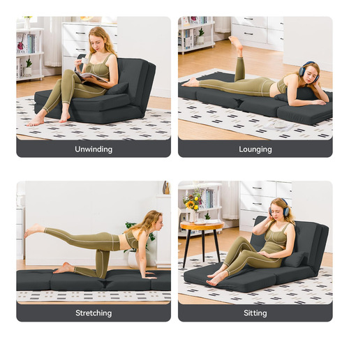 Sofá Cama Plegable Silla Convertible Con Almohadas Negro