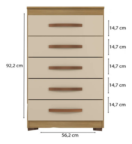Comoda 5 Gavetas 57 Cm Moden 2259 Carvalho Am Off White Incp