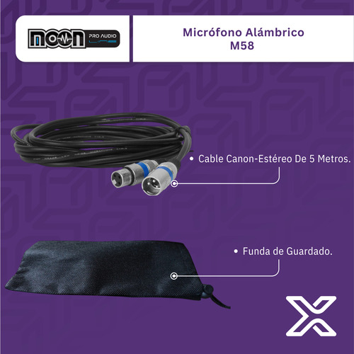 Micrófono De Mano Con Cable 5 Metros + Funda M58 Moon Negro