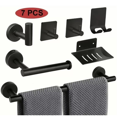 Imagen 1 de 8 de 7pcs Juego Sets De Accesorios Para Baño 304 Inoxidable Negro