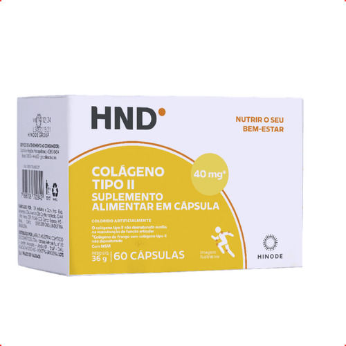 Colágeno Tipo 2 HND Hinode 60 Caps Sem Glúten Sabor Sem Sabor Nova Embalagem