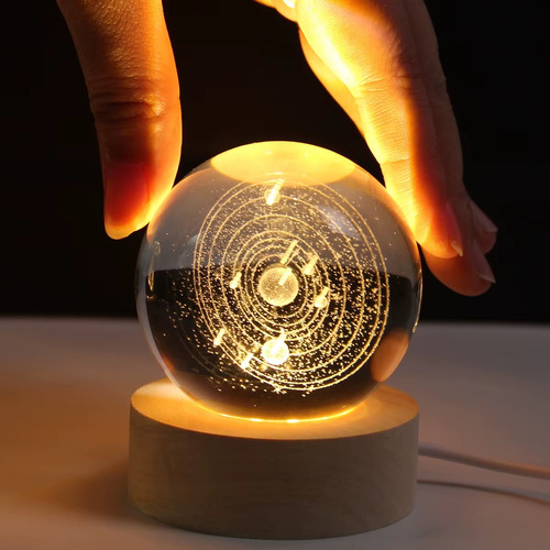 Esfera De Cristal 3d Mini Lámpara Luz Led Para Dormitorio