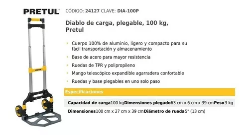 Carretilla de carga plegable 100 Kg Pretul DIA-100P