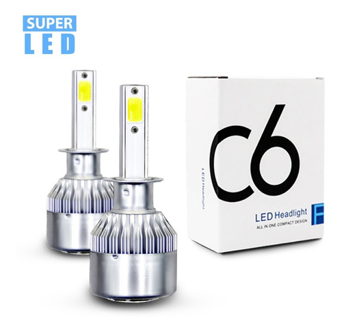 Par Lâmpada Automotiva H1 Super Led Efeito Xenon Farol Carro