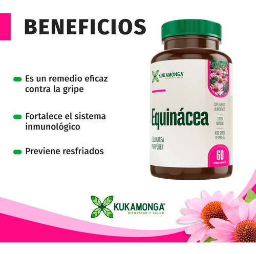 Equinacea | 60 Cápsulas | Anti Viral | Resfriados | 20 Días Sin Sabor