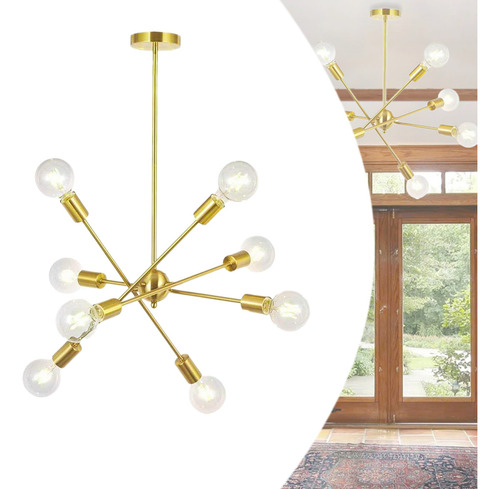 Dehobo E27 Dorado Lamparas Colgantes Lámpara De Techo Industrial Decorativa Colgante 8 Luces Oro Lamparas Para Sala Lamparas Para Cocina Lamparas Decorativas Lampara De Techo Moderna Lamparas Colgante