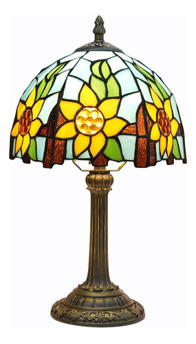 Blivuself Tiffany Style Vidriera Girasol Lámpara De Mesa Ama