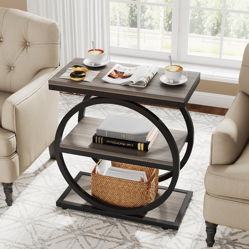 Zroecwt 3-tier End Table Wood Sofa Table With Black Metal