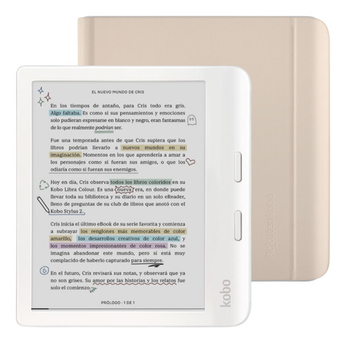 Lector E Reader Kobo Libra Colour Blanco Con Funda Beige