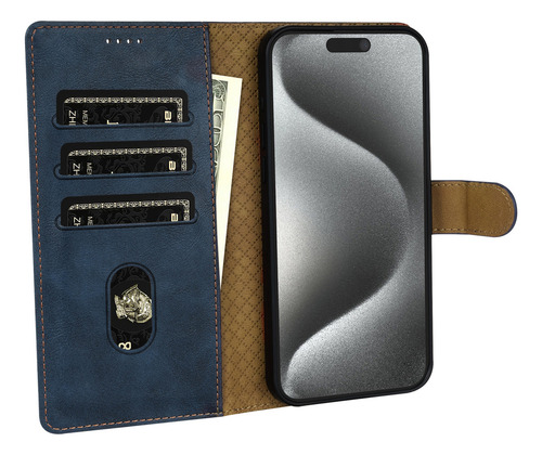 Capa Para iPhone 16 Plus Flip Book Estilo Carteira, Capa De