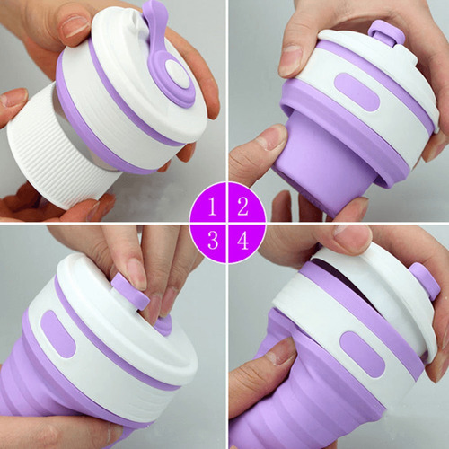 Imagem 5 de 8 de Copo Silicone Retrátil Dobrável Com Tampa 350ml
