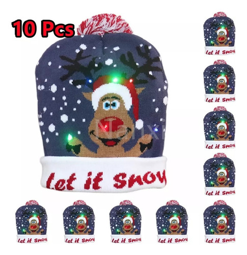 I Lote 10 Gorro De Navidad Con Luz Led Regalo Navideño