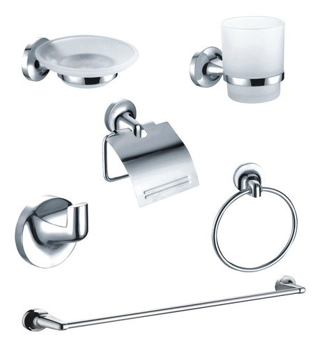 Juego De Baño 6 Piezas Metálico Cromado Zinc Y Acero Inox 