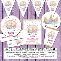 Comprar Kit Imprimible Editable Cumpleaños  Unicornio Mod 2