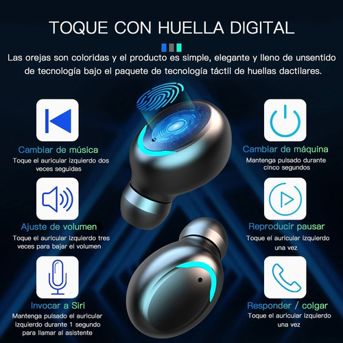 Audífonos Tws Bluetooth 5.0 Táctiles Ipx7 Con Caja De Carga