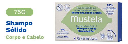 Mustela Shampoo Sólido 2 Em 1 75g - Hipoalergênico
