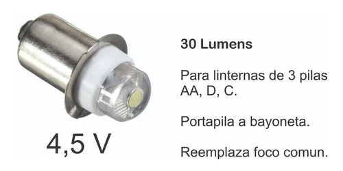 Imagen 2 de 3 de Lampara Led Bayoneta Linterna 3 Elementos 4.5 Volt 30 Lumen