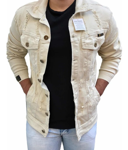 Imagem 4 de 5 de Jaqueta Off White Destroyed Com Detalhes Rasgados Premium