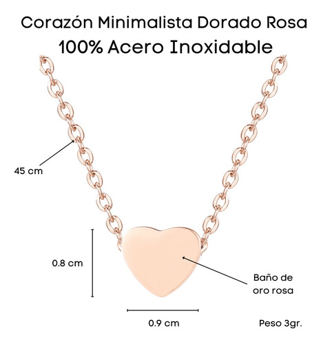 Imagen 3 de 7 de Collar Mujer Corazón Mini Minimalista Acero Dorado Rosa Moda