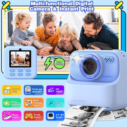 Cámara Digital Para Niños, Impresora Instantánea, Video Hd A