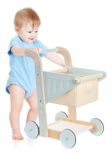 Robotime Baby Wooden Baby Push Walker Toy, Wooden Shopping