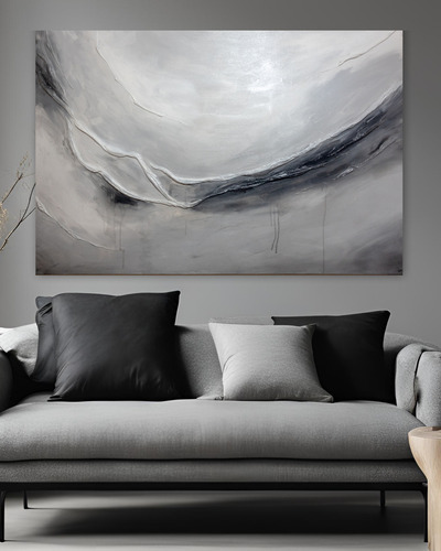 Cuadro Gama Grises, Gris, Texturado Pintado A Mano Wabi Sabi