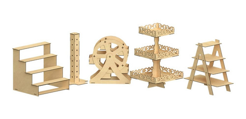 Imagen 9 de 10 de Kit Para Mesa De Dulces Cupcakes 5 Piezas Mdf - Rge01