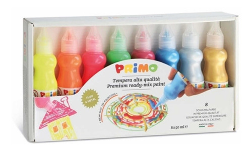 Primo Tempera Metalizda 4 Fluo Y 4 Perlada De 50ml Cadaques