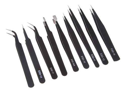 Imagen 8 de 11 de 9pcs Pinzas De Acero Inoxidable Antiestática Herramienta