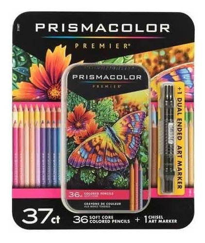 Estuche metálico Prismacolor Premier para 36 lápices de colores y 1 de regalo