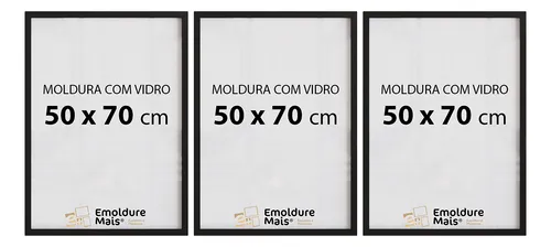 comprar Kit 3 Moldura 50x70 Com Vidro P\u002F Poster Quadro Retrato Foto
