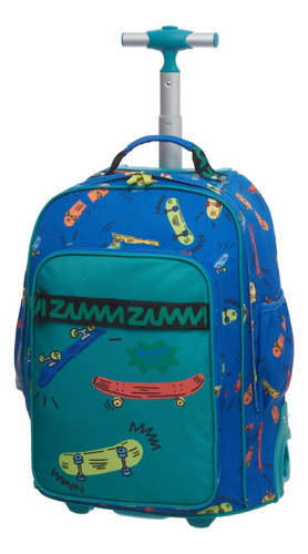 Mochila Carrinho Fábula Farm Tubo Infantil Flop Zumzum Cor Azul Desenho do tecido Liso