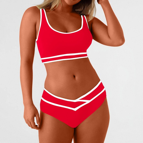Conjunto Bikini Cintura Alta, Traje Baño Con Control Abdomen