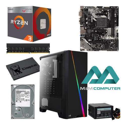 Pc Gamer Ryzen 3 2200g 8gb Ram Hd E Ssd Led Moba