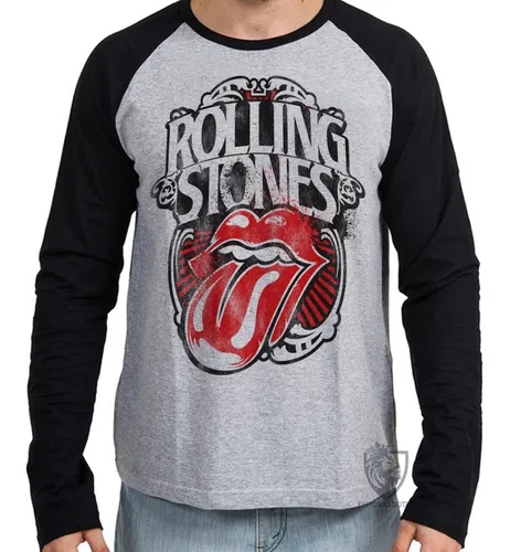 Camiseta Blusa Manga Longa Rolling Stones Retro Boca Lingua