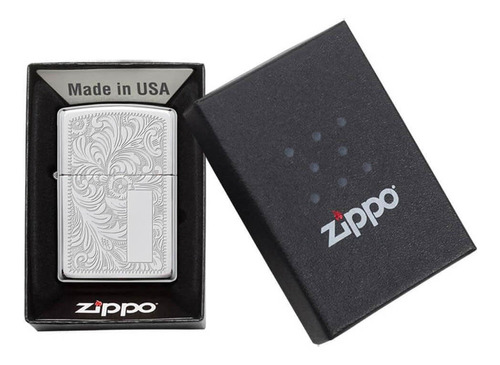 Isqueiro Zippo 352 Venetian Cromado Polido Marcação + Fluido